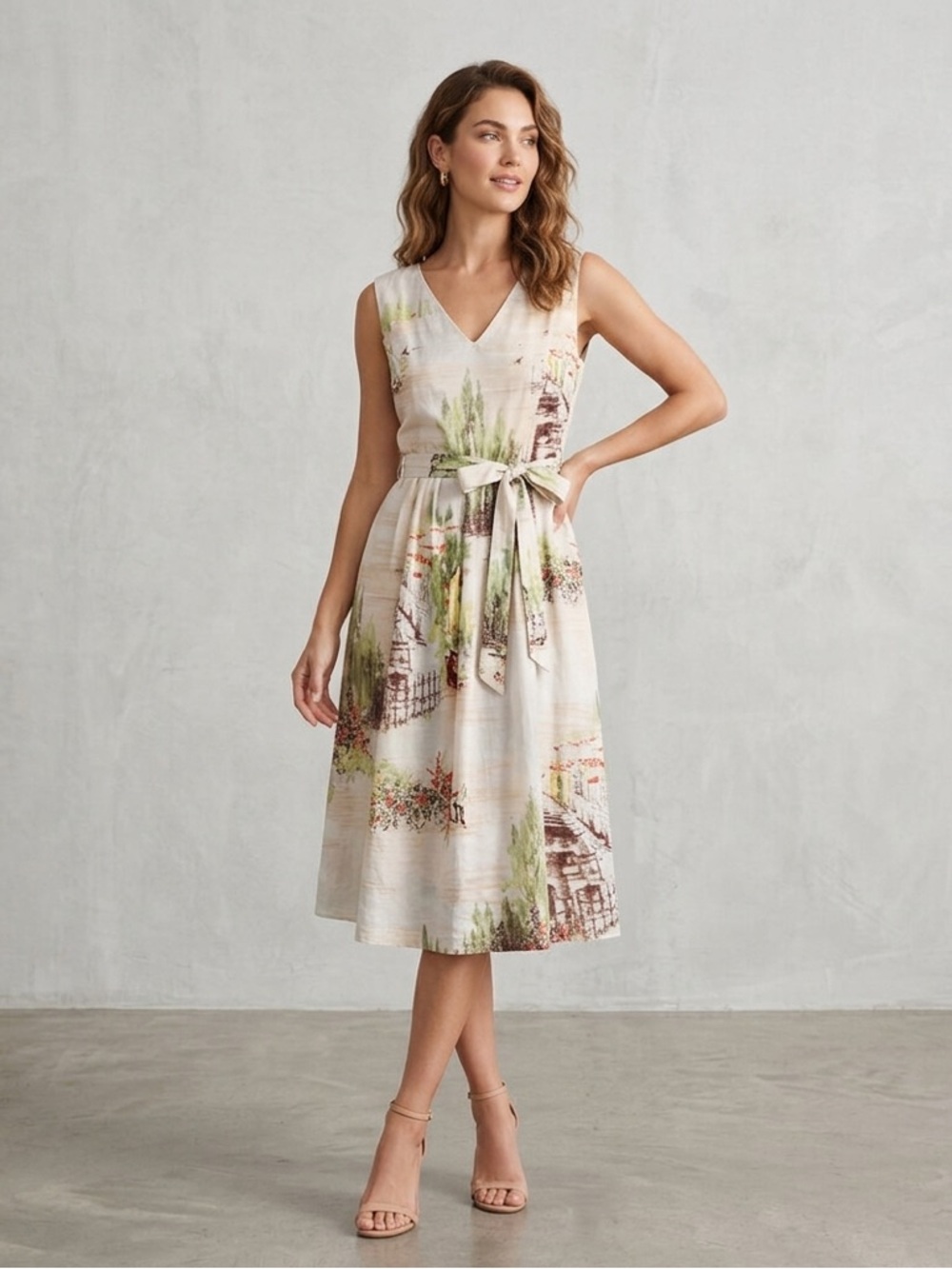 Lazybones scenic boat print belted dress sz XS